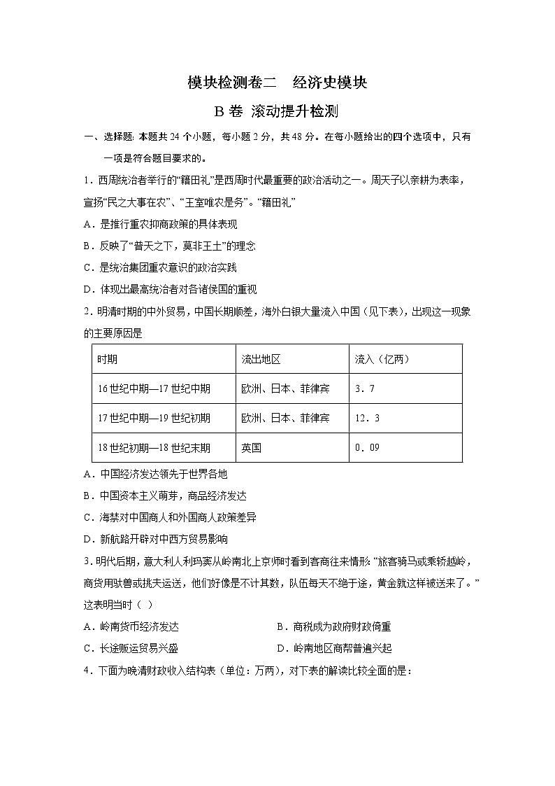 2023届高考历史一轮复习双测卷——模块检测卷二 经济史模块B卷 Word版含解析第1页
