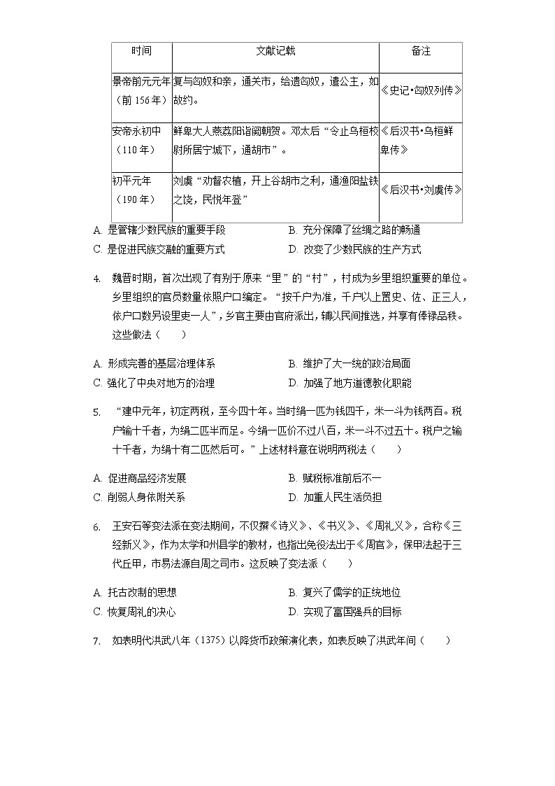 2021-2022学年湖北省武汉市部分重点中学联考高二（上）期末历史试卷含解析02