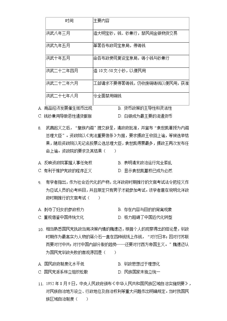 2021-2022学年湖北省武汉市部分重点中学联考高二（上）期末历史试卷含解析03