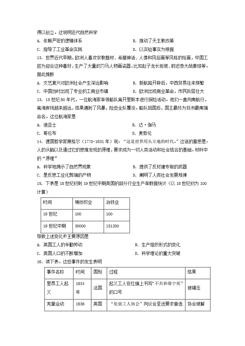 2021-2022学年湖南省怀化市第三中学第二学期高一期中考试模拟历史试题含解析第3页