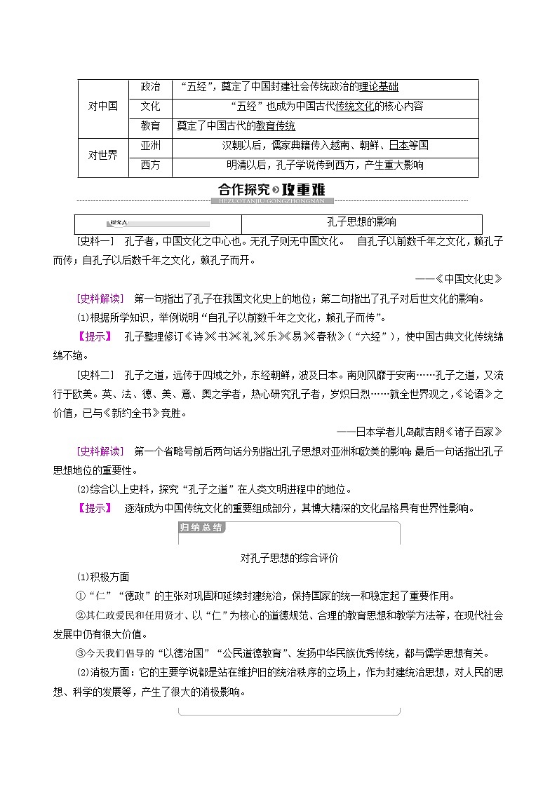 人教版高中历史选修4第2单元东西方的先哲第1课儒家文化创始人孔子学案第3页