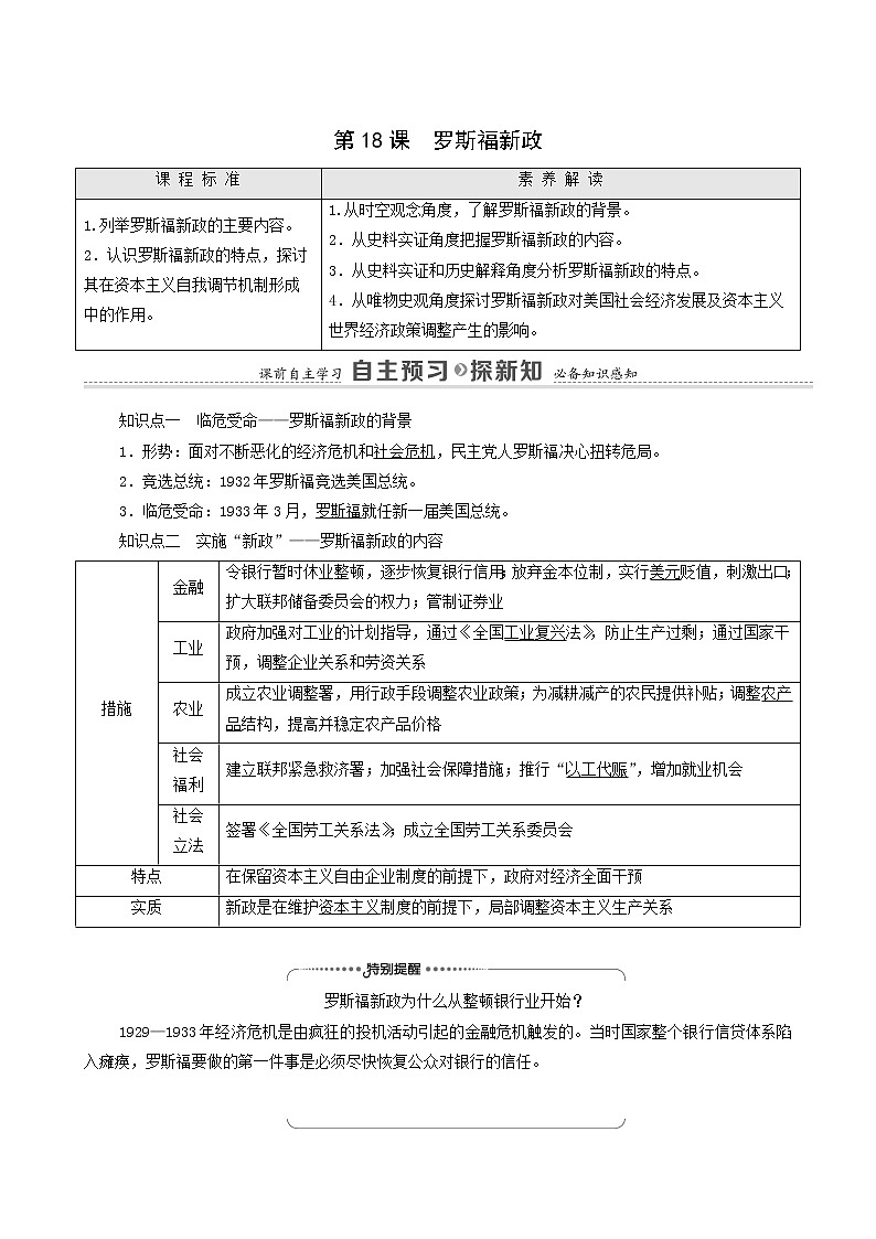 人教版高中历史必修2第6单元世界资本主义经济政策的调整第18课罗斯福新政学案01