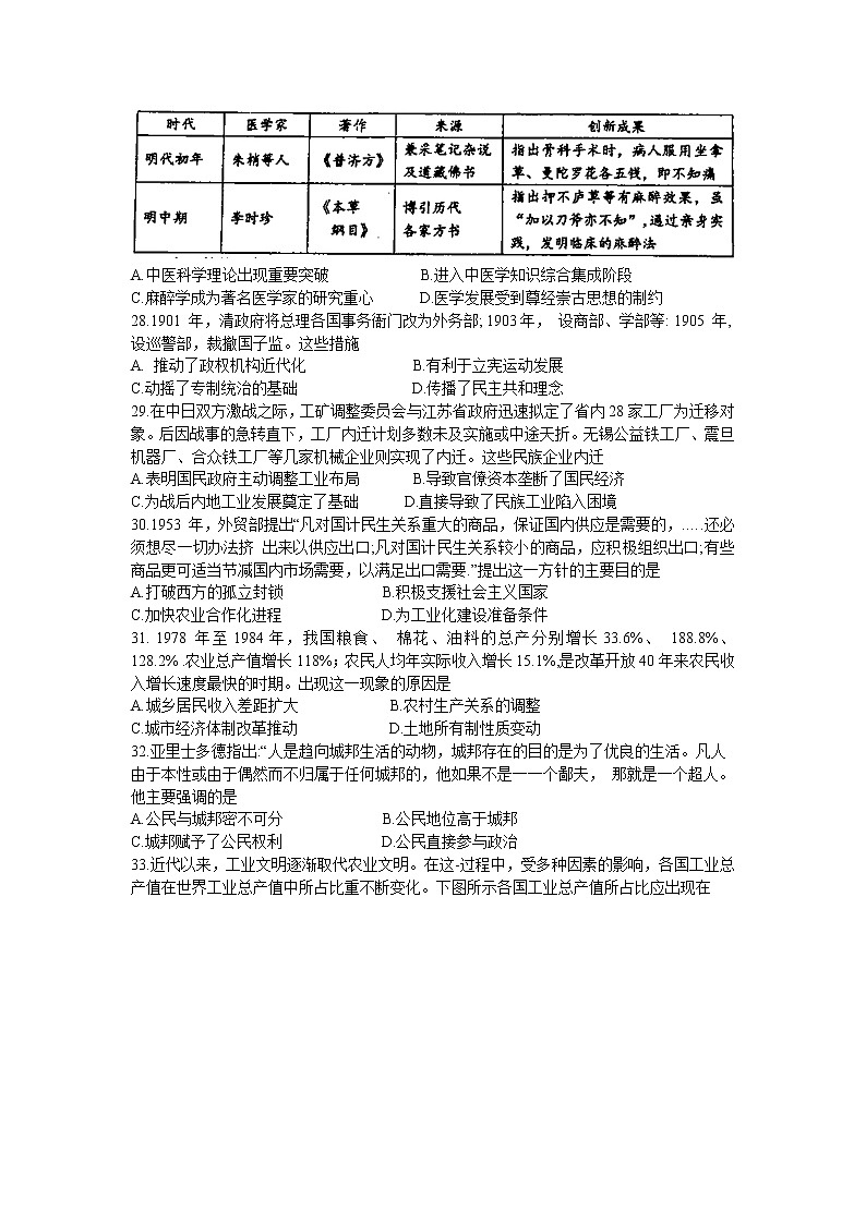 2021南宁三中高三下学期6月收网考文综历史试题含答案02