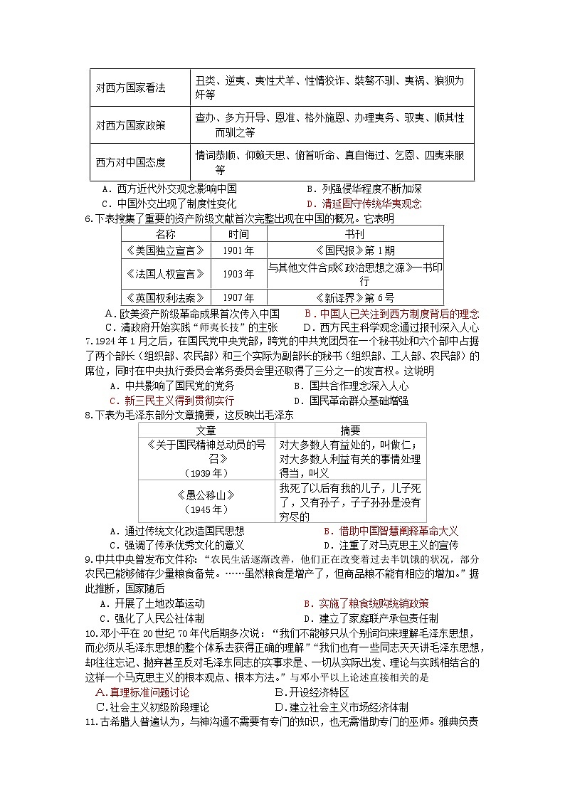 2021佛山石门中学高三下学期5月高考模拟历史试题含答案第2页