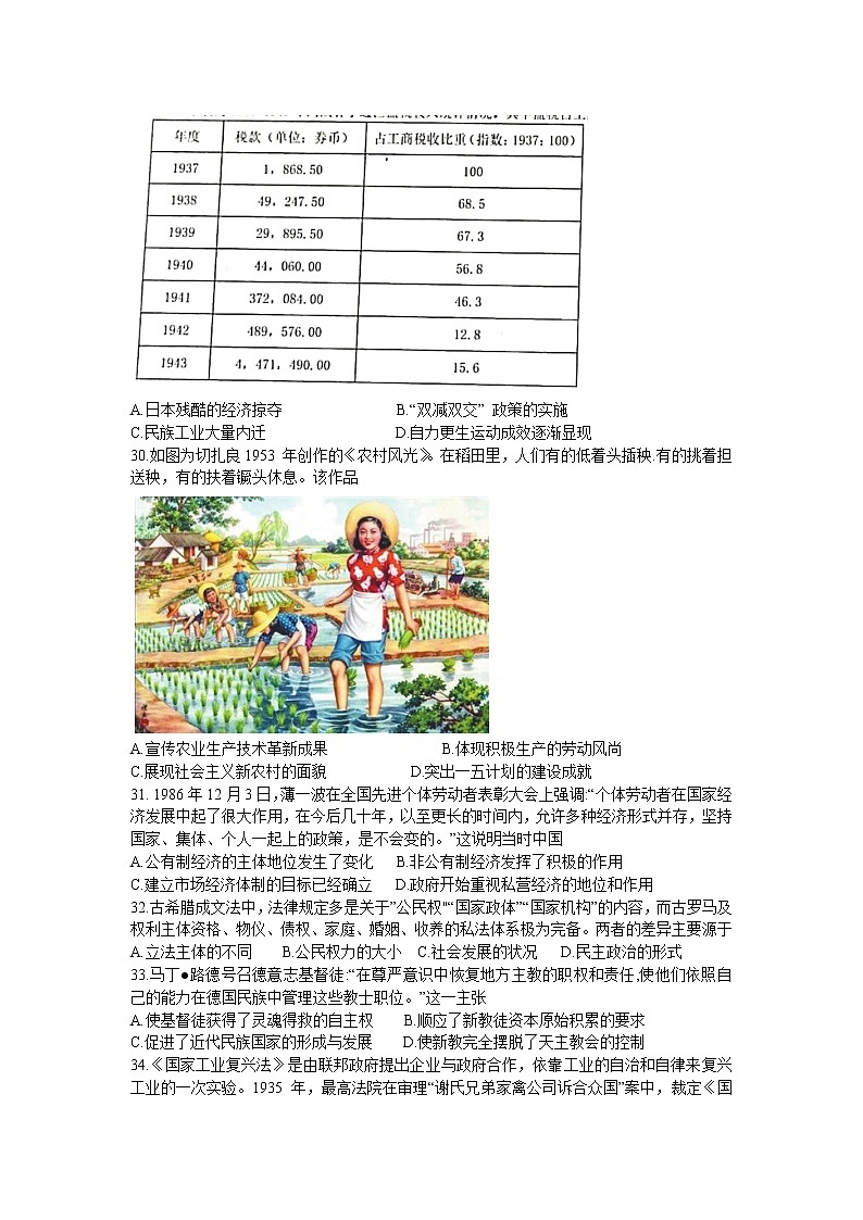 2021綿陽南山中學(xué)高三下學(xué)期5月高考適應(yīng)性考試（一）文科綜合歷史試題含答案第2頁