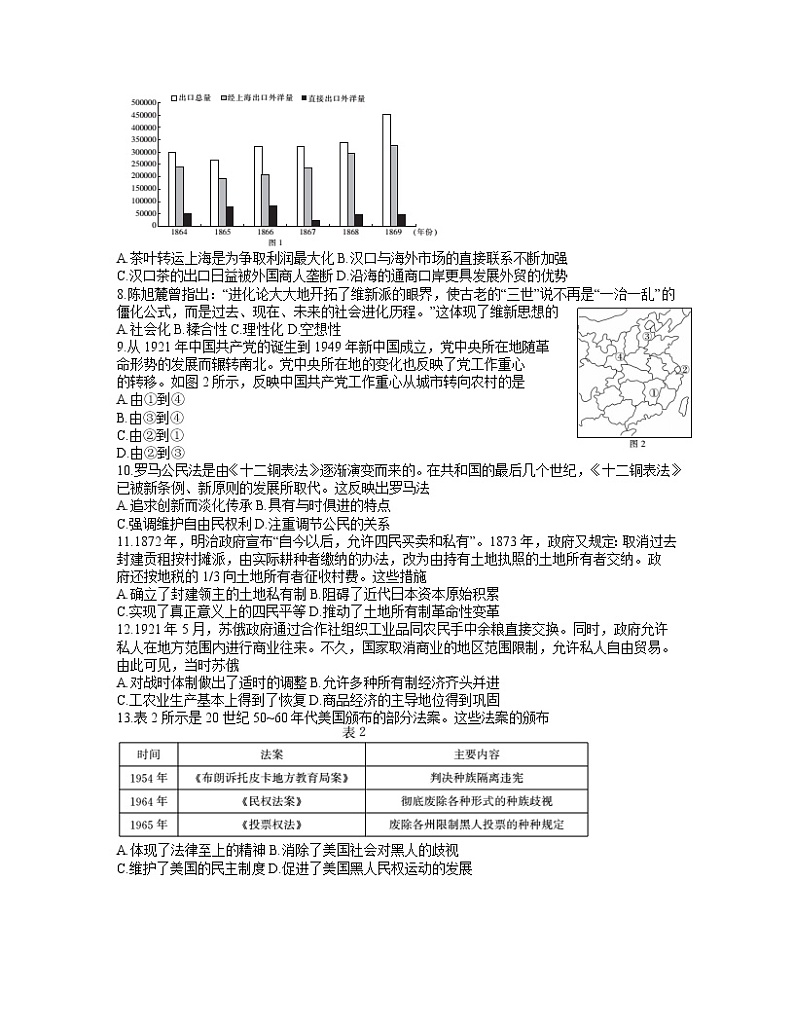 2021十堰高三下学期4月调研考试历史试题含答案第2页