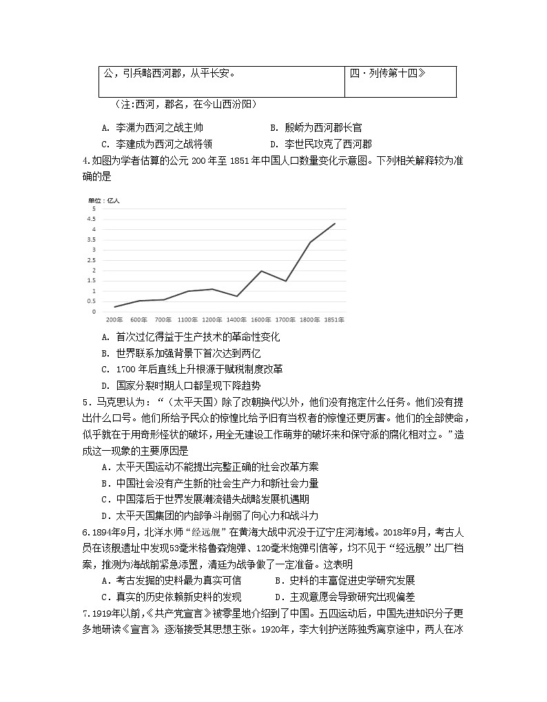 2021届山东省烟台市高考一模历史试题第2页