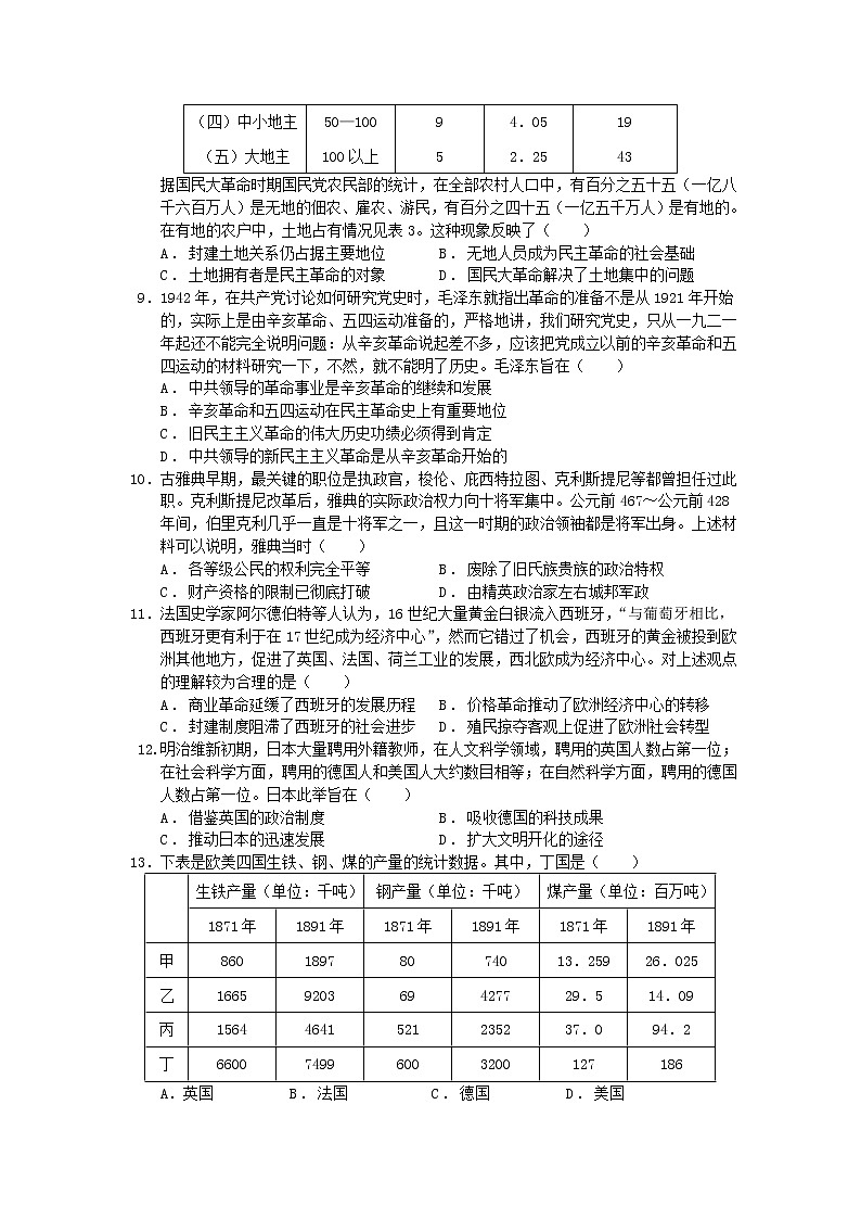 2021山东省师大附中高三上学期二模考试历史试卷含答案第3页