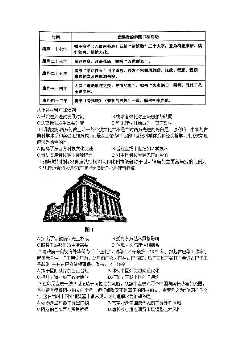 广东省东莞市2021-2022学年高二下学期期末教学质量监测历史试题02