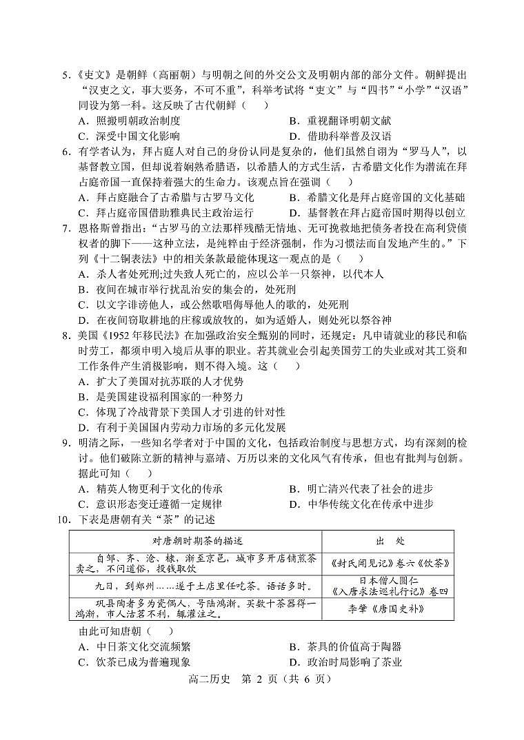 2021-2022学年辽宁省沈阳市重点高中高二下学期期中考试历史试题(PDF版)02