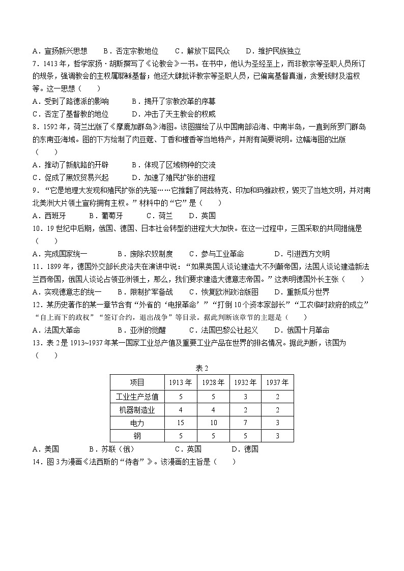 山东省威海市2021-2022学年高一下学期期末考试历史试题02