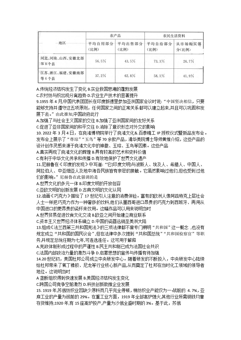 湖南省衡阳市祁东县2021-2022学年高二下学期期末考试历史试题03