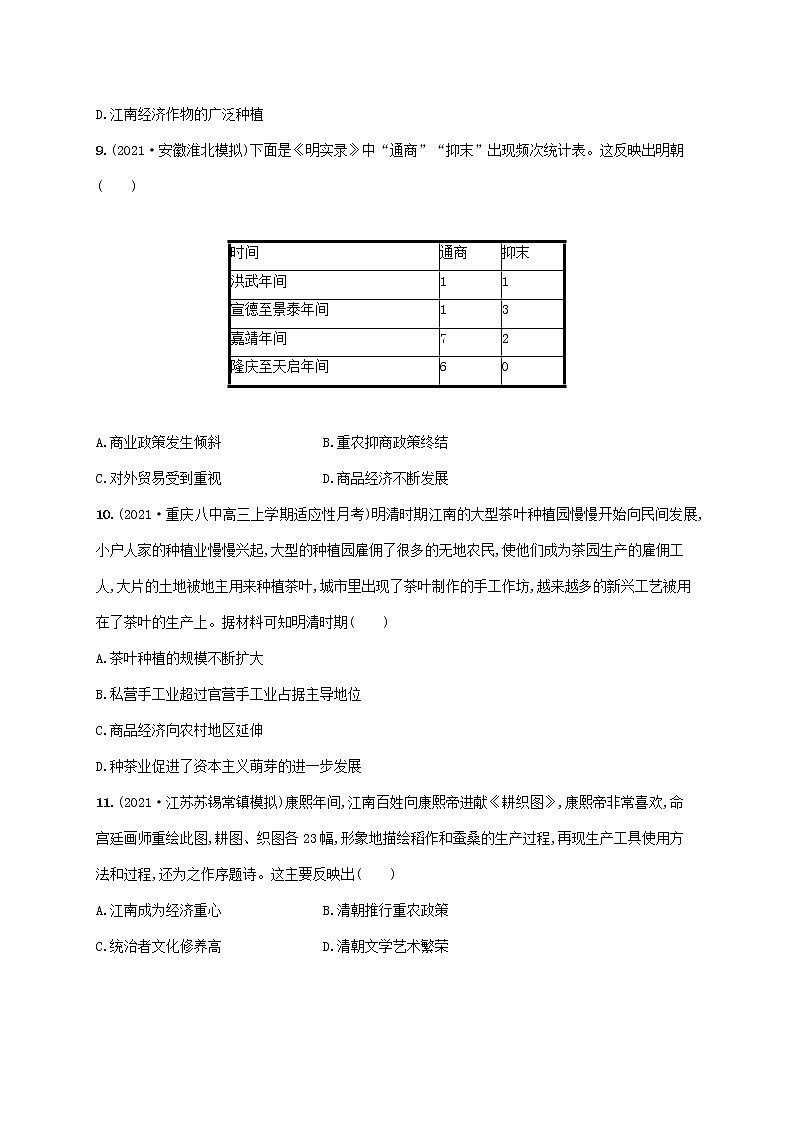 2023年高考历史一轮复习专题检测二古代中国经济的基本结构与特点含解析通史版03
