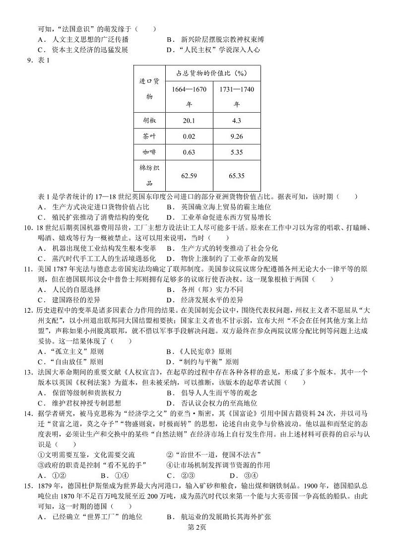 辽宁省沈阳市第一二〇中学2021-2022学年高一下学期期末考试历史试题02