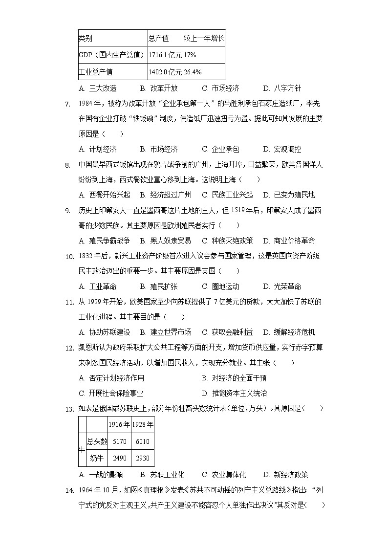 2021-2022学年四川省内江市高一(下)期末历史试卷(理科)(Word解析版)第2页