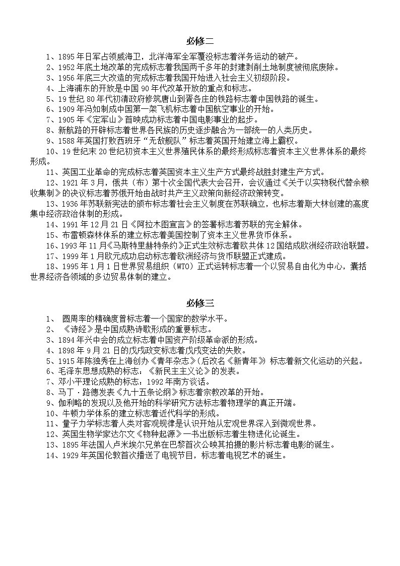 高中历史高考必背知识点和大题汇总(必修1-3)02