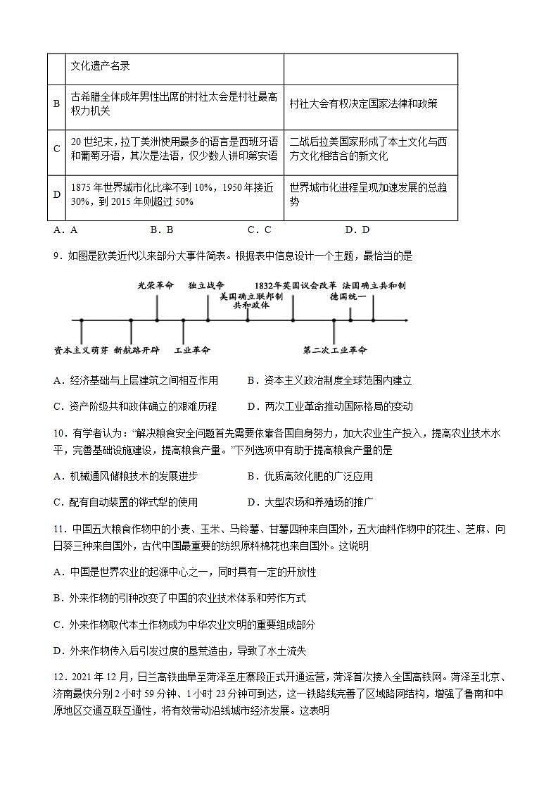 2021-2022学年福建省莆田25中高二下学期期中考试历史试题含答案第3页