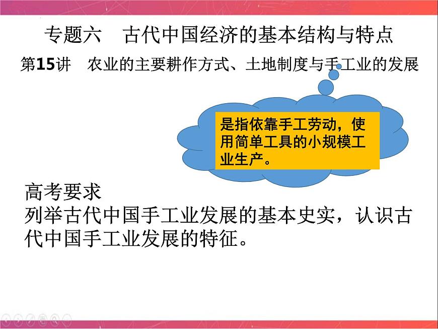 第15講 農(nóng)業(yè)的主要耕作方式、土地制度與手工業(yè)的發(fā)展（二）課件--2023屆陜西省銅川市王益中學(xué)高三人民版歷史必修2一輪復(fù)習(xí)第1頁(yè)