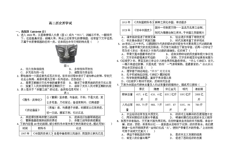 江西省金溪县第一中学2022-2023学年高二上学期开学考历史试卷01
