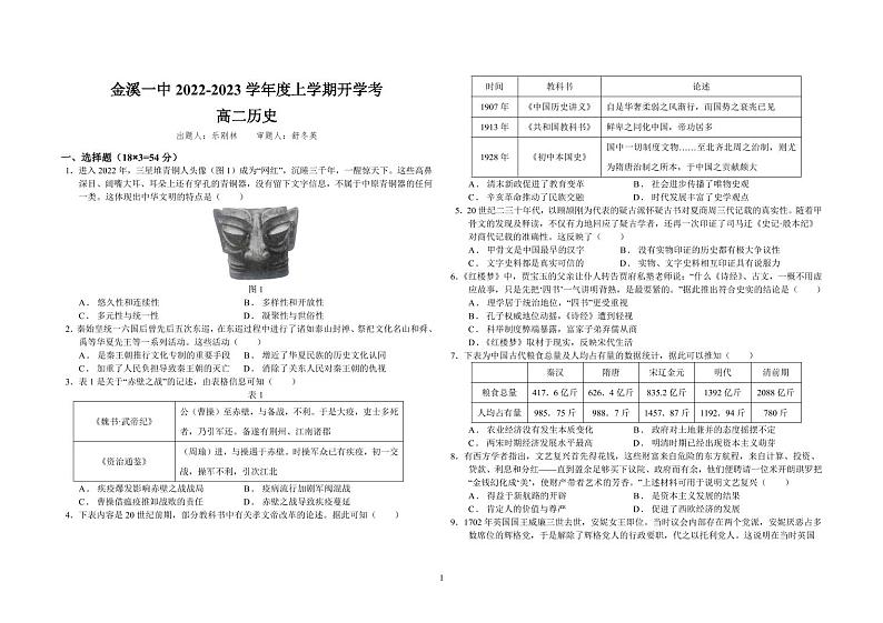 江西省金溪县第一中学2022-2023学年高二上学期开学考历史试卷01