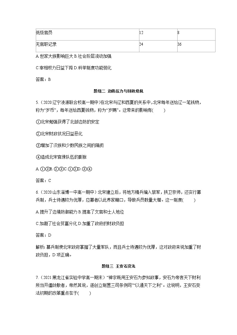 部编版高中历史必修《中外历史纲要》上册第9课两宋的政治和军事作业02