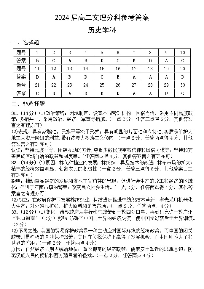 河南省郑州市第十九高级中学2022-2023学年高二上学期开学文理分科考试历史试题01
