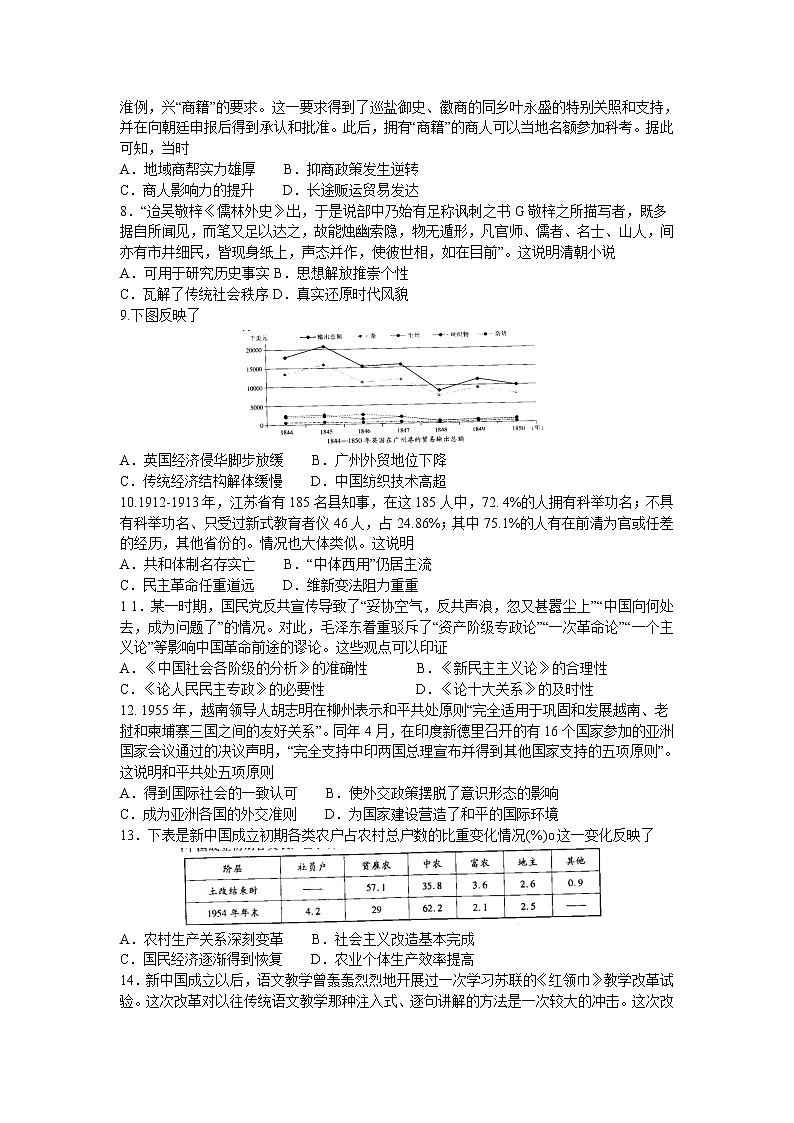 江西省省重点校联盟2022-2023学年高三上学期入学摸底联考历史试卷(Word版含答案)第2页