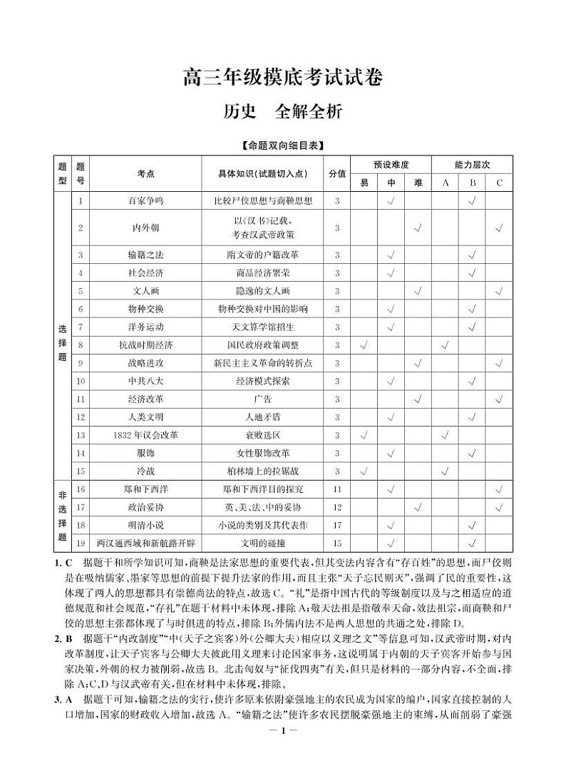 2023邯郸高三上学期摸底考试历史试题含解析01
