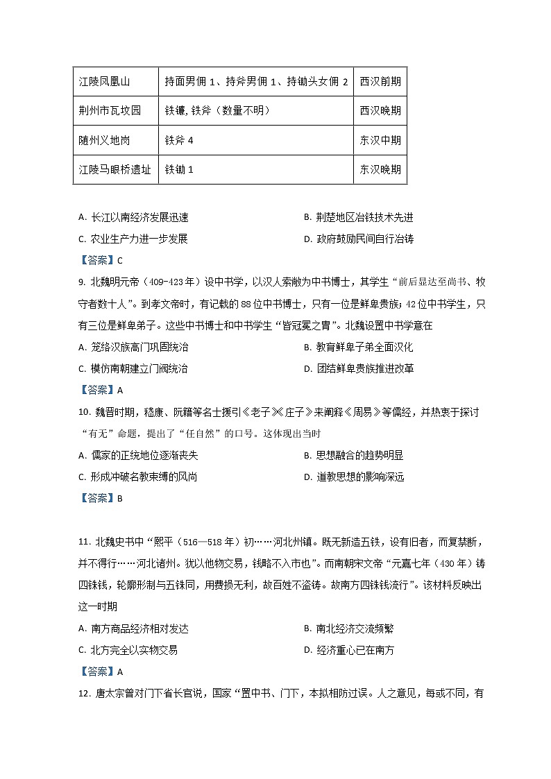 2023省哈尔滨师大附中高三上学期9月月考历史试题含答案第3页