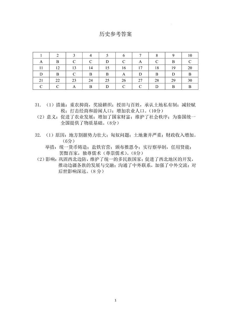 高一历史(10月份)答案(1)第1页