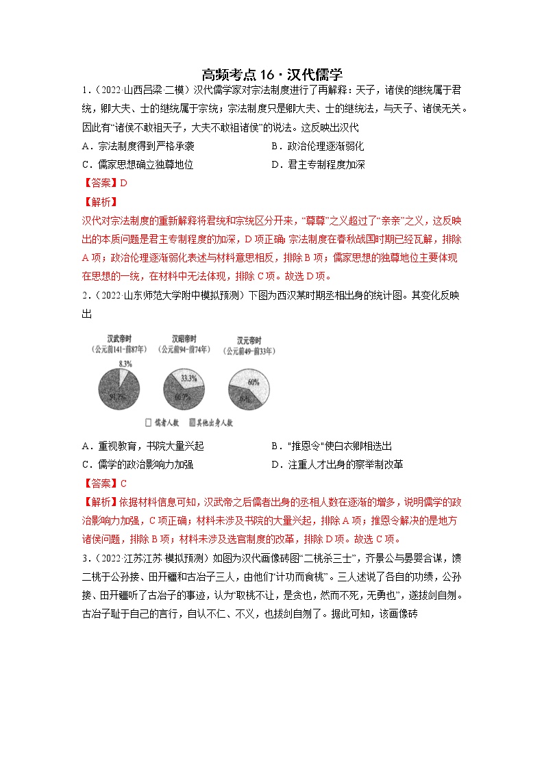 高频考点16 汉代儒学-【高频考点专练】2023年高考一轮复习模拟题汇编（解析版）