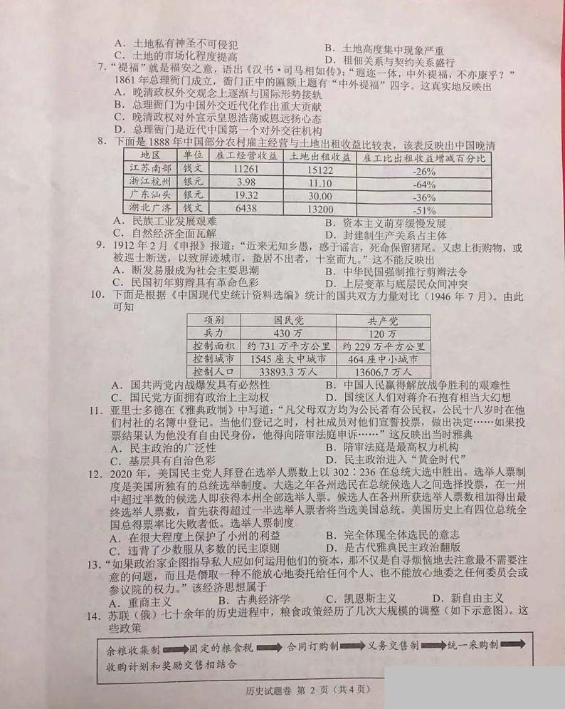 2021湖南省A佳大联考高三上学期12月月考历史试题图片版含答案02