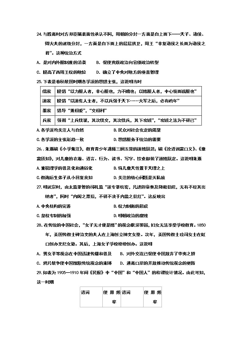 2021四川省武胜烈面中学校高三9月月考文综-历史试题含答案第1页