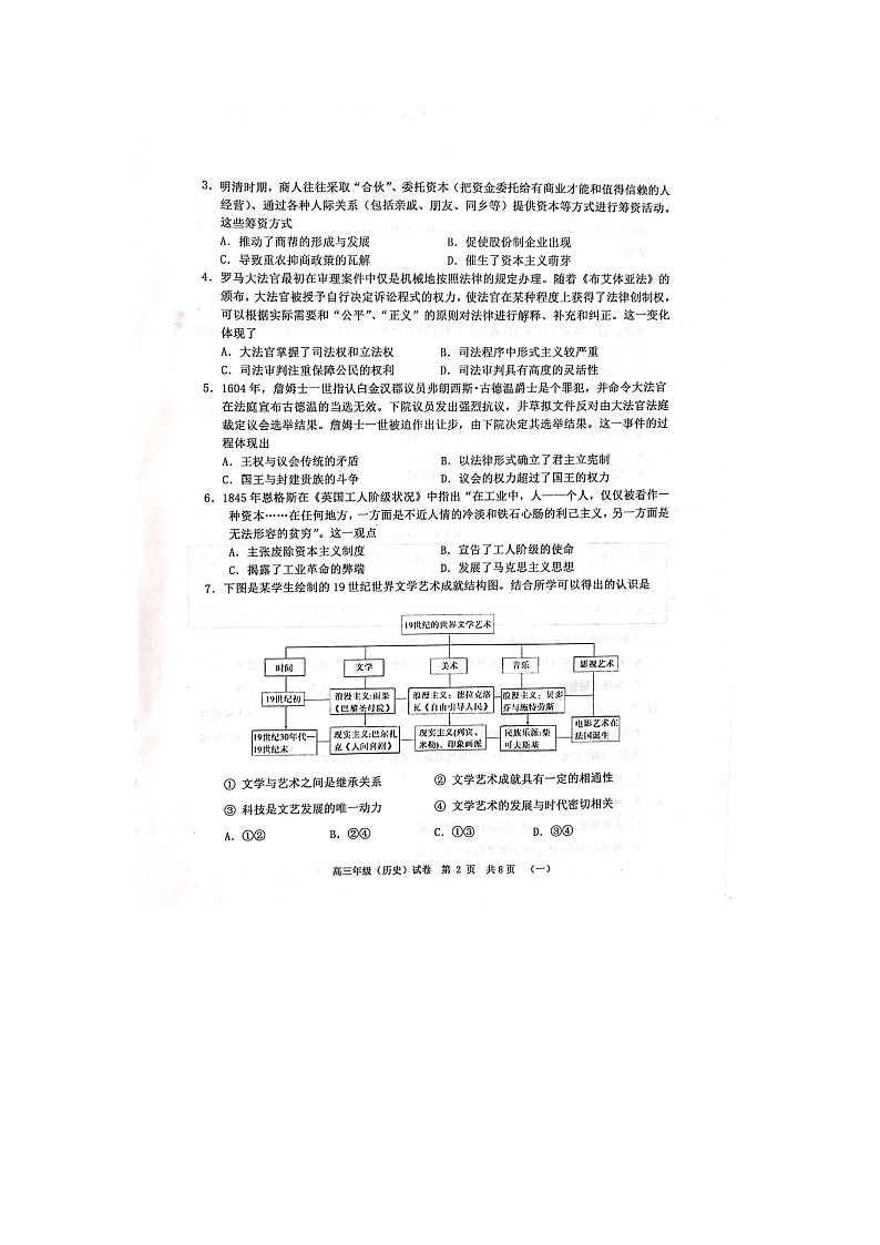2020天津河西区高三总复习质量调查(一)历史试题扫描版含答案第2页