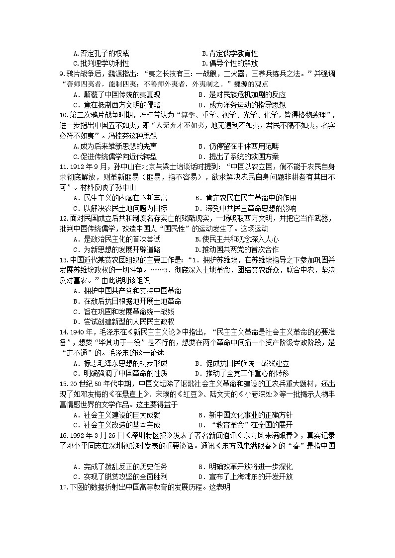 2021龙岩长汀、连城、上杭、武平、漳平、永定六校(一中)高二下学期期中联考历史试题含答案第2页