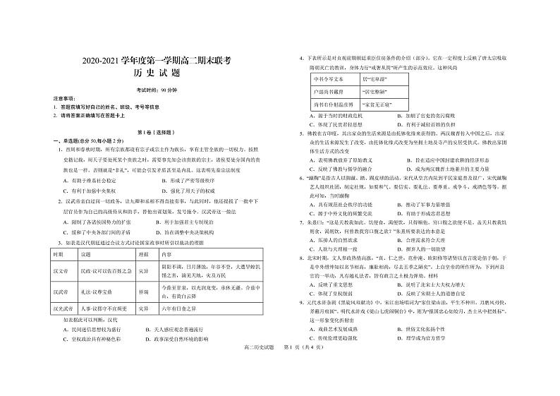 山西省晋城市(高平一中、阳城一中、高平实验中学)2020-2021学年高二上学期历史试题(PDF可编辑)第1页