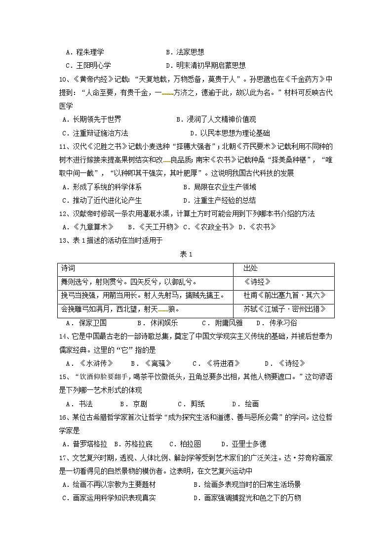 2021肇庆实验中学高二上学期期中考试历史试题含答案第2页