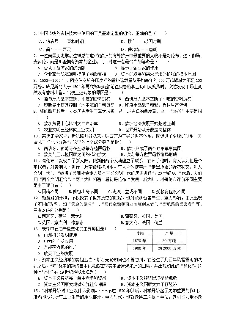 2020通化通化县综合高级中学高一下学期期中考试历史试题含答案第2页