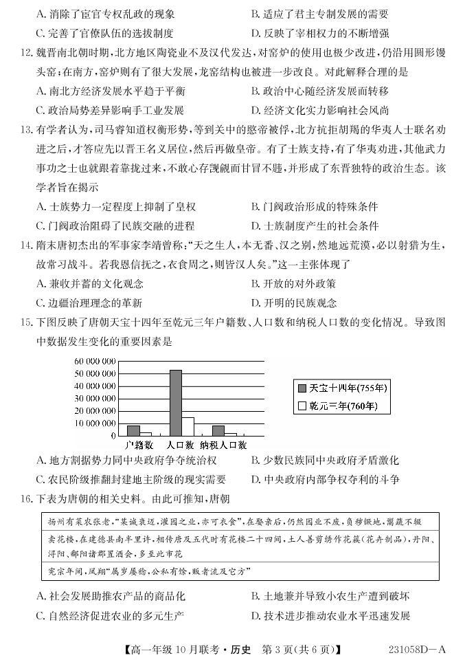 2023淮南部分学校高一上学期10月联考历史试题PDF版含解析03