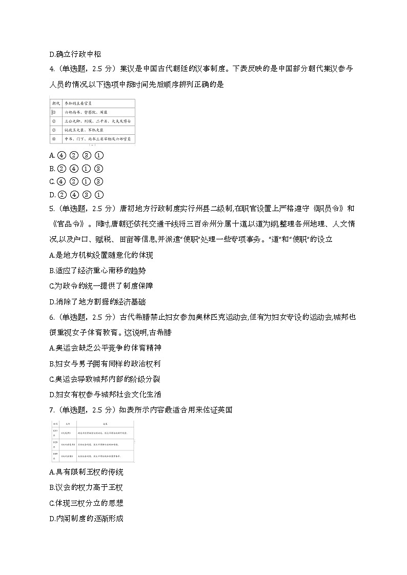 新疆生产建设兵团第十二师高级中学2022-2023学年高二上学期第一次月考历史试卷第2页