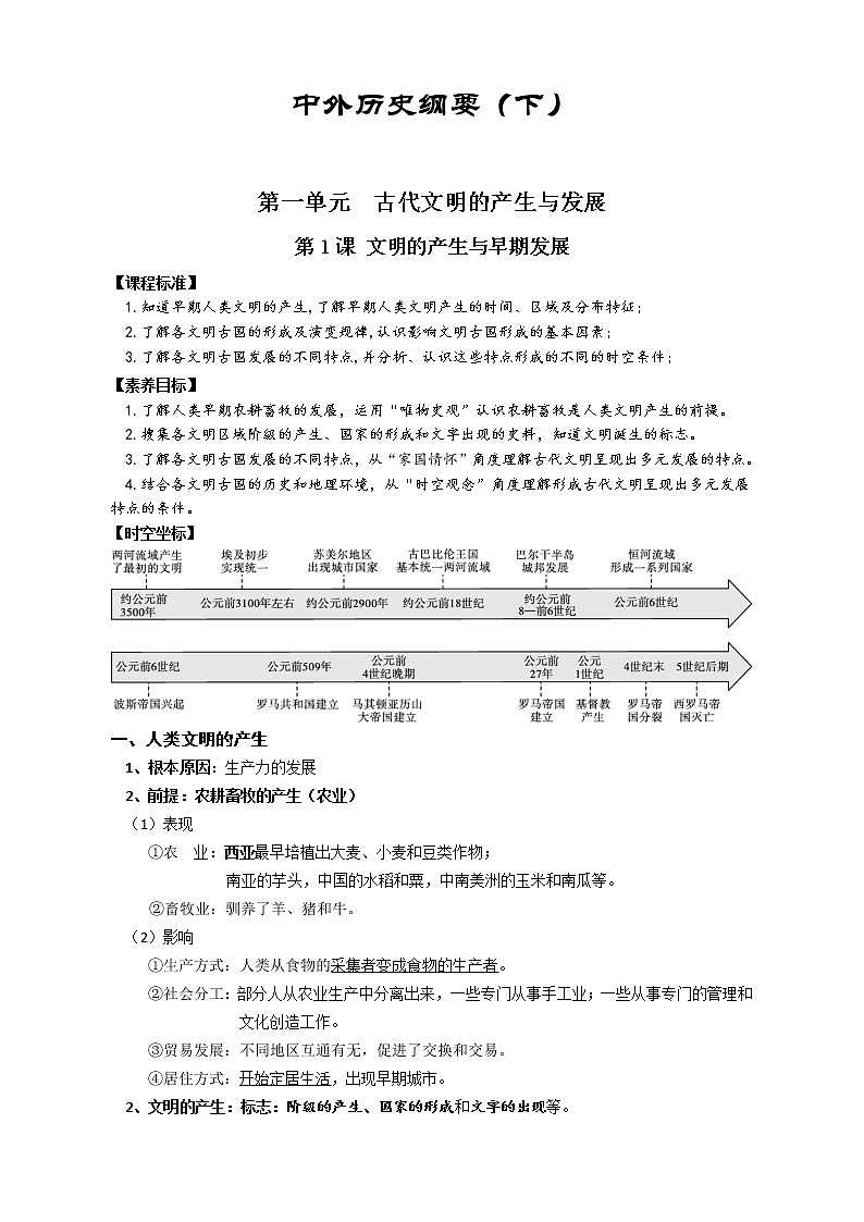 复习学案:全册知识要点分课时复习--2021-2022学年高中历史统编版《中外历史纲要》(下)第1页