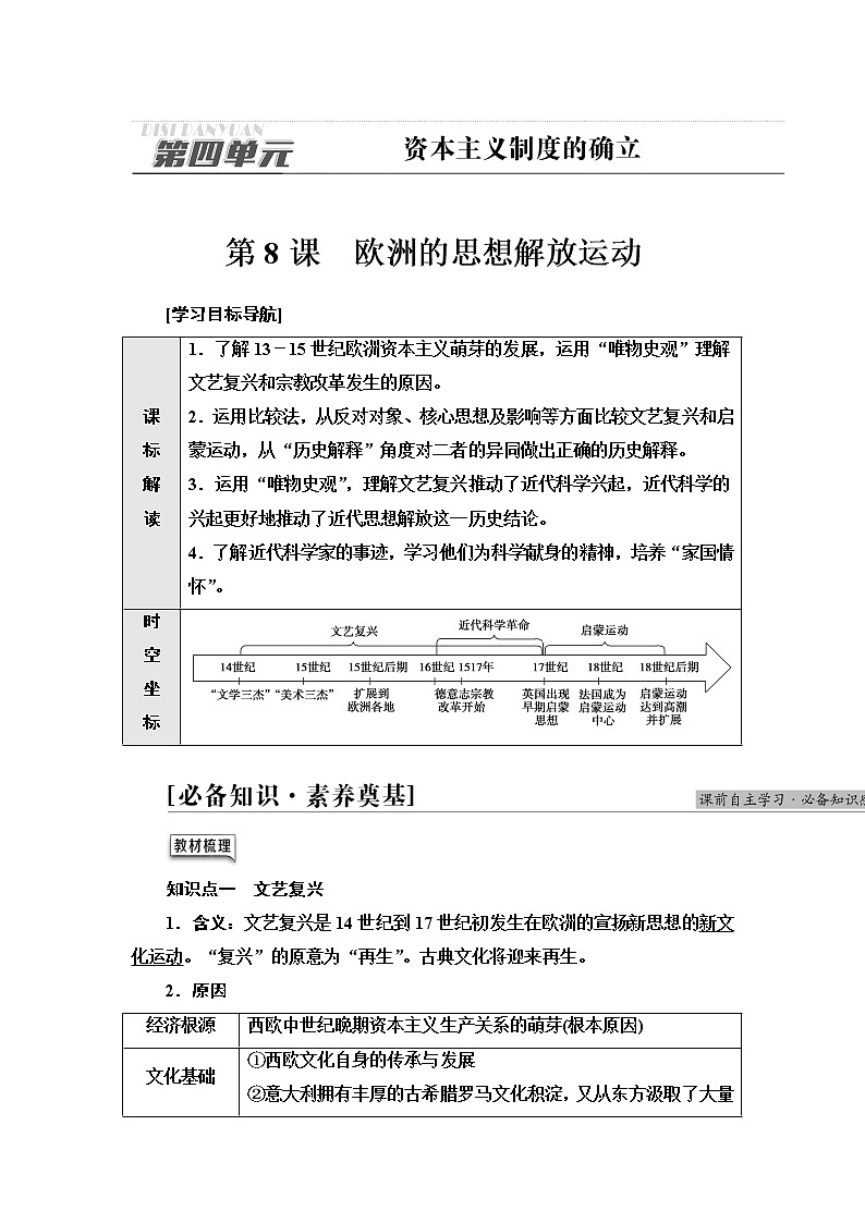 统编版高中历史中外历史纲要下第4单元第8课欧洲的思想解放运动课件+学案+练习含答案01