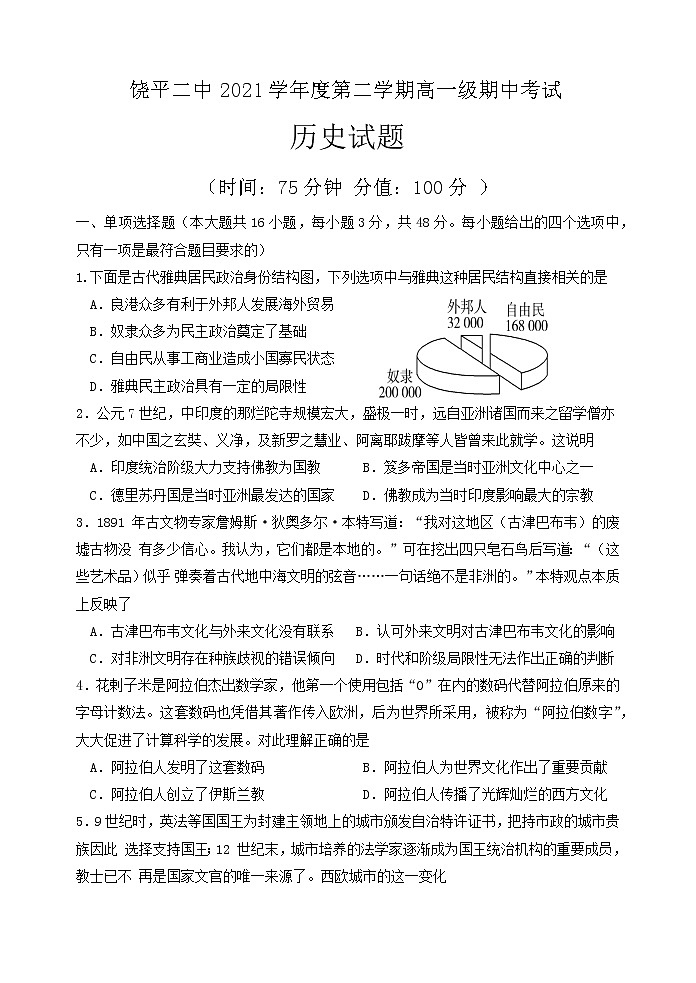 广东省潮州市饶平县第二中学2021-2022学年高一下学期期中考试历史试题01
