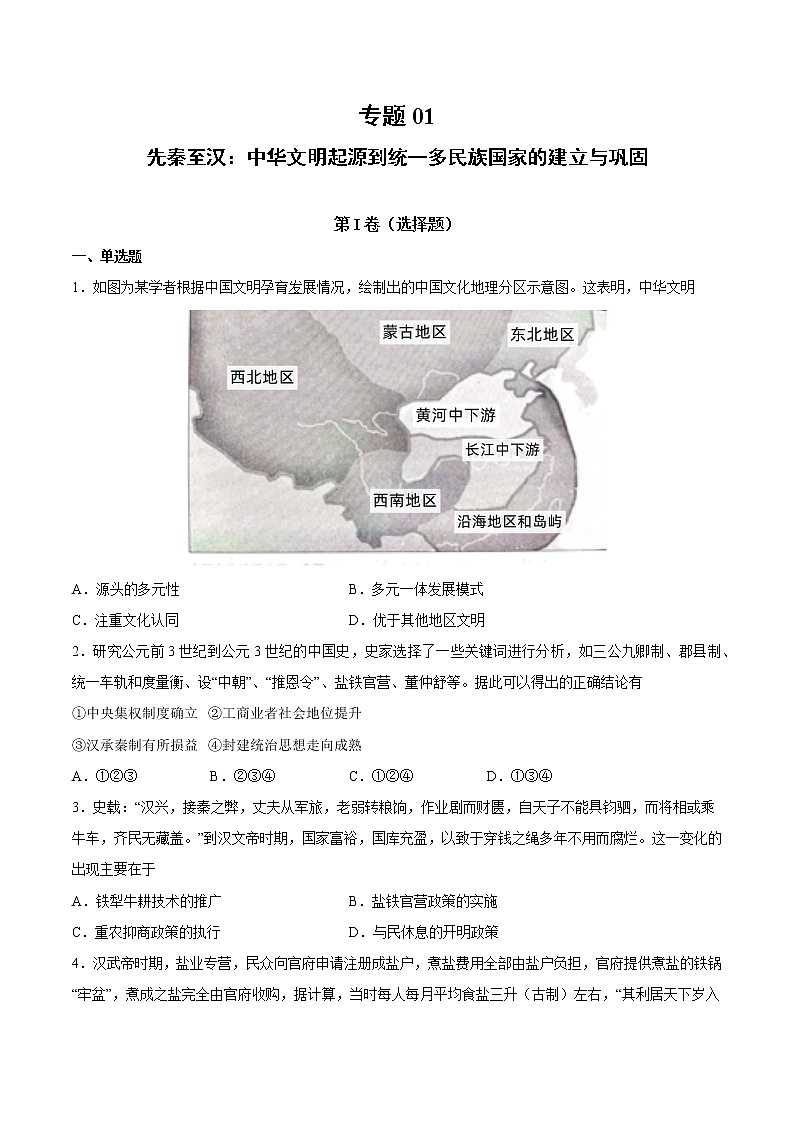 【高考专题复习】高考历史专题复习-专题01《先秦至汉:中华文明起源到统一多民族国家的建立与巩固》典例卷(含解析)(全国通用)01