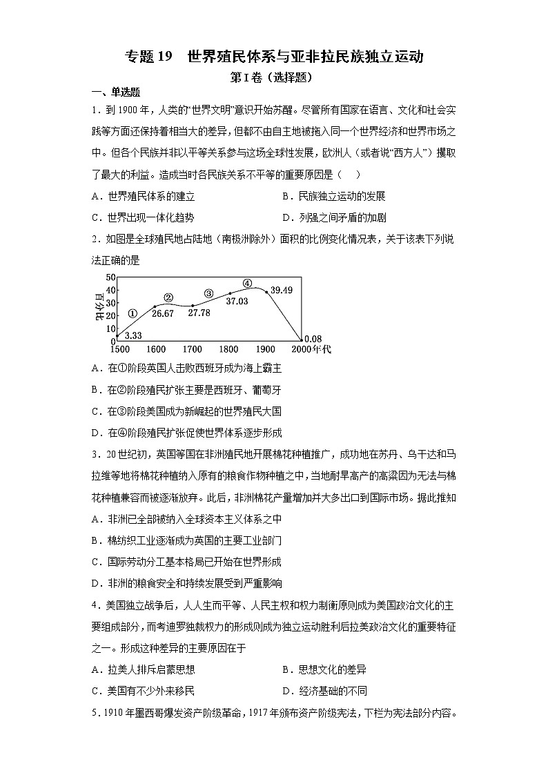 【高考专题复习】高考历史专题复习-专题19《世界殖民体系与亚非拉民族独立运动》典例卷(原卷版)第1页