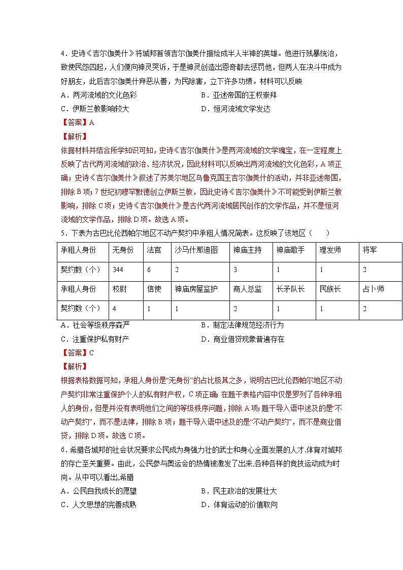 【高考专题复习】高考历史专题复习-专题12《古代文明的产生与发展》典例卷(含解析)(新教材新高考)02