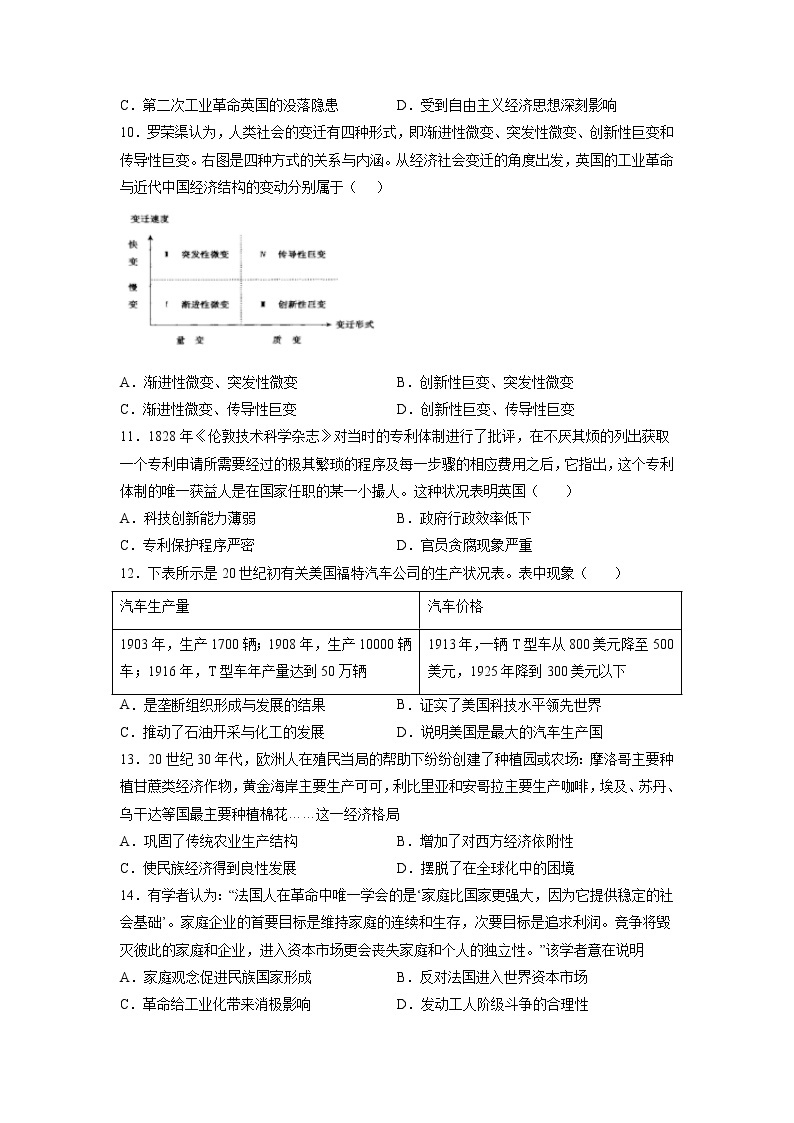 【高考专题复习】高考历史专题复习-专题14《西方工业文明的崛起》典例卷（含解析）（新教材新高考）03