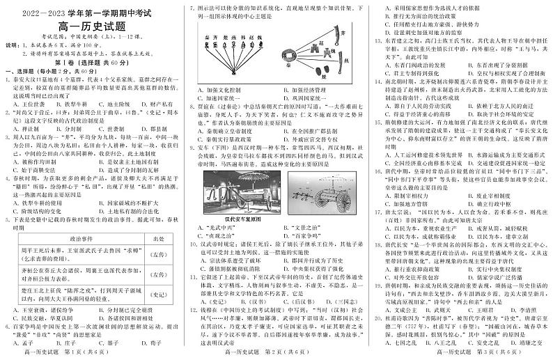 高一历史试题第1页