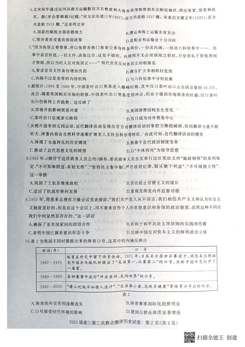 2023湖北省高中名校联盟高三第二次联合测评历史试卷图片版含答案02
