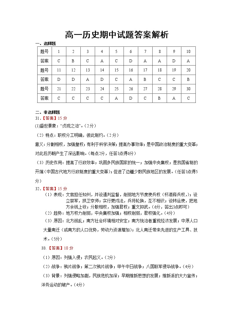 黑龙江省哈尔滨市宾县第二中学2022-2023学年高一上学期期中考试历史试题01